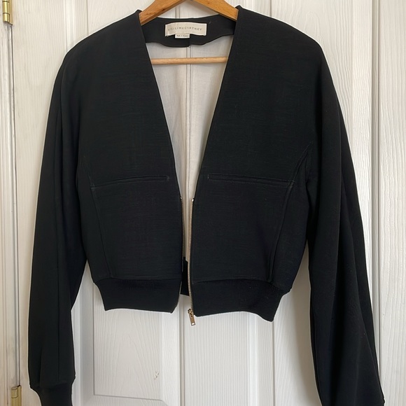 Stella McCartney Black V-neck Front Zip Cropped Wool Blend Jacket size 4 - Picture 4 of 9